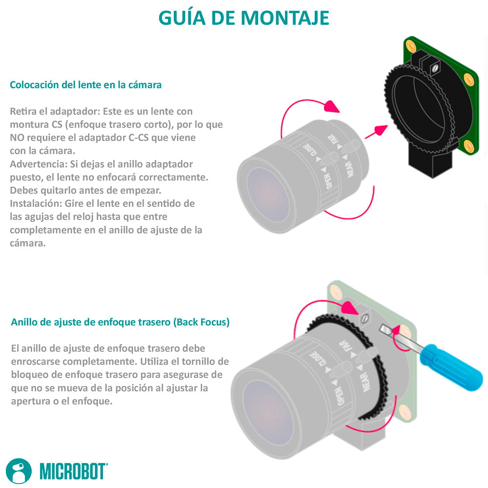 Lente 6mm CS-Mount F1.2 para Cámara HQ Raspberry Pi IMX477
