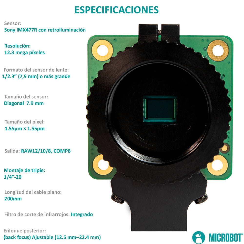 Cámara HQ Raspberry Pi 12.3MP Sony IMX477 con Montura C/CS
