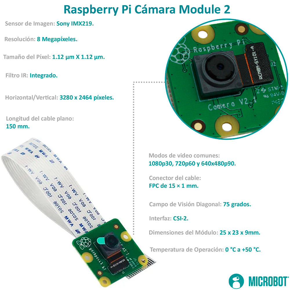 Cámara Raspberry Pi V2 8MP IMX219 Oficial CSI