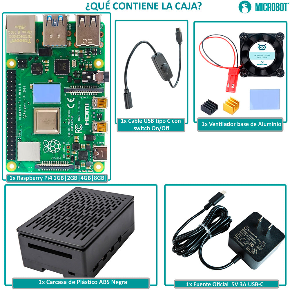 Kit Raspberry Pi 4 Microbot Esencial 5.1V 3A Switch