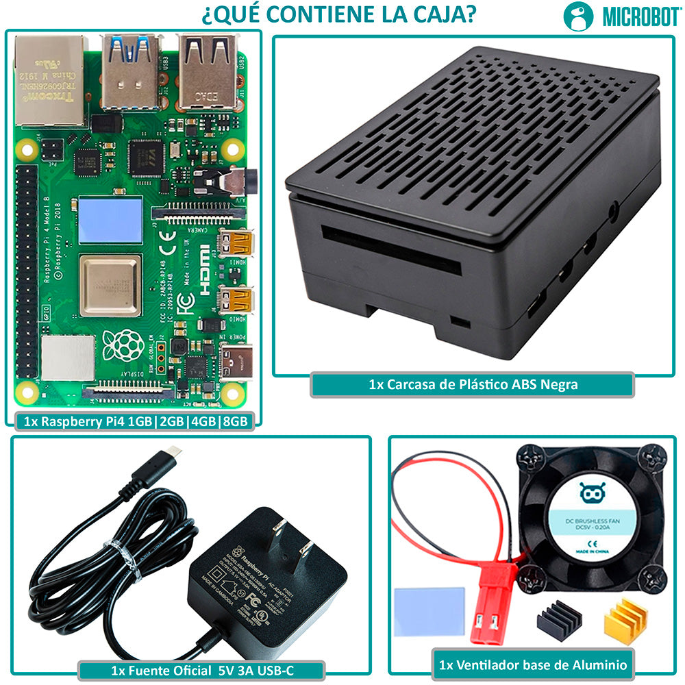 Kit Raspberry Pi 4  - Serie Esencial (Fuente, Case, Ventilador)