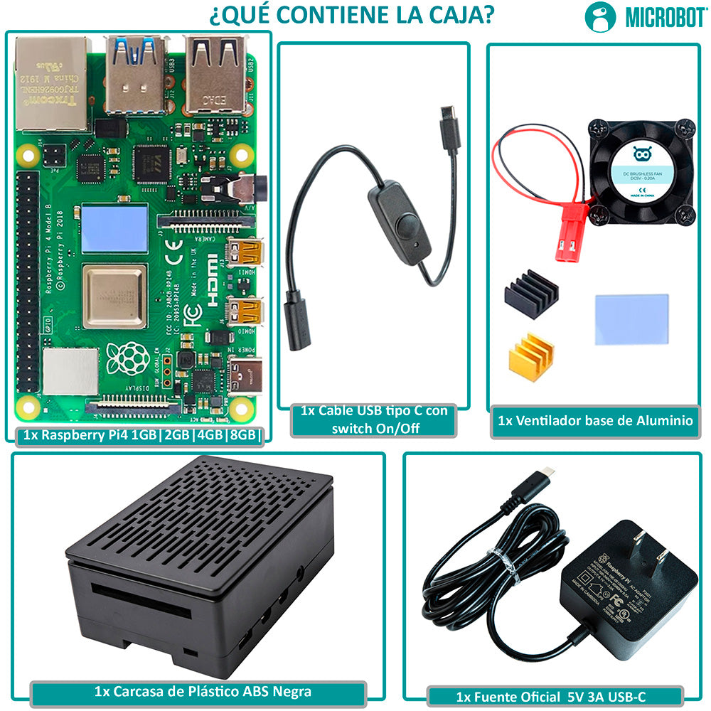 Kit Raspberry Pi 4  - Serie Esencial (Fuente, Case, Ventilador)