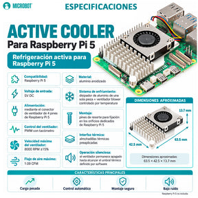 Disipador Activo Oficial Raspberry Pi 5 Ventilador PWM Aluminio