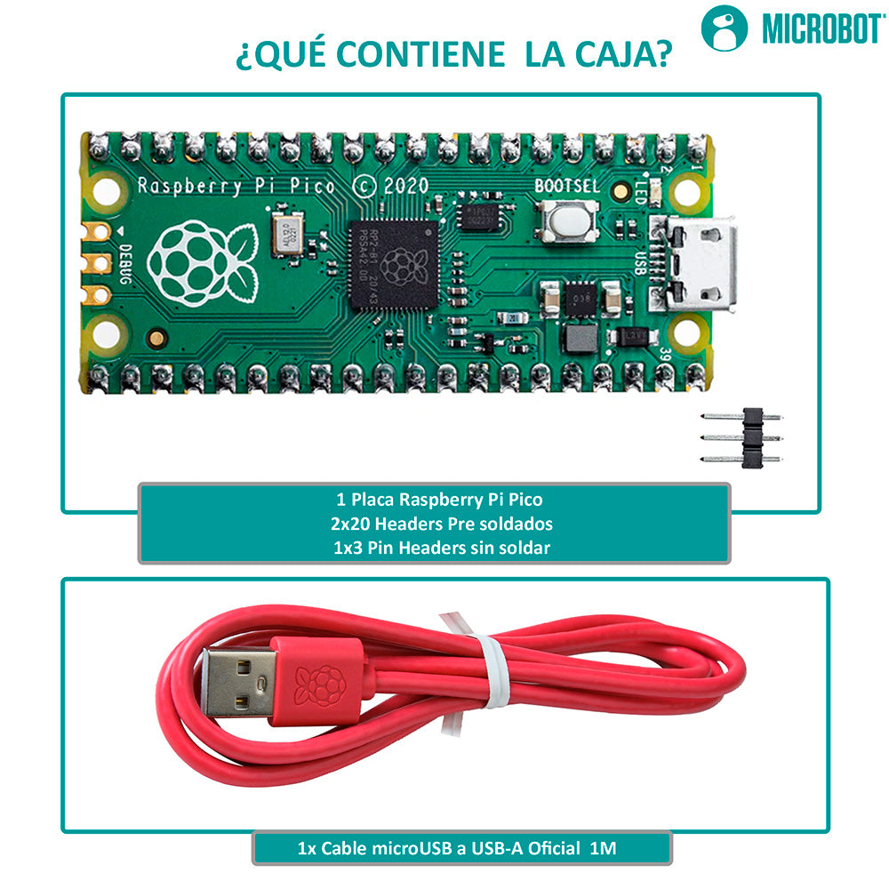 Kit Raspberry Pi Pico H Original RP2040 + Cable Oficial 1M