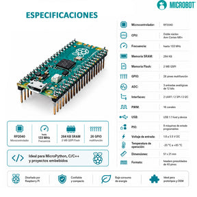 Kit Raspberry Pi Pico H Original RP2040 + Cable Oficial 1M