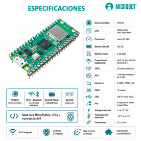 Raspberry Pi Pico W con Headers Pre-soldados - RP2040 WiFi