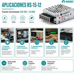 Fuente Mean Well RS-15-12 12V 15W Industrial Original IoT