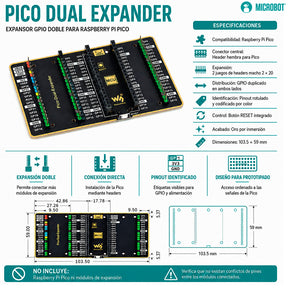 Expansor GPIO Dual Shield Raspberry Pi Pico 2x20 Headers