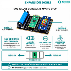 Expansor GPIO Dual Shield Raspberry Pi Pico 2x20 Headers