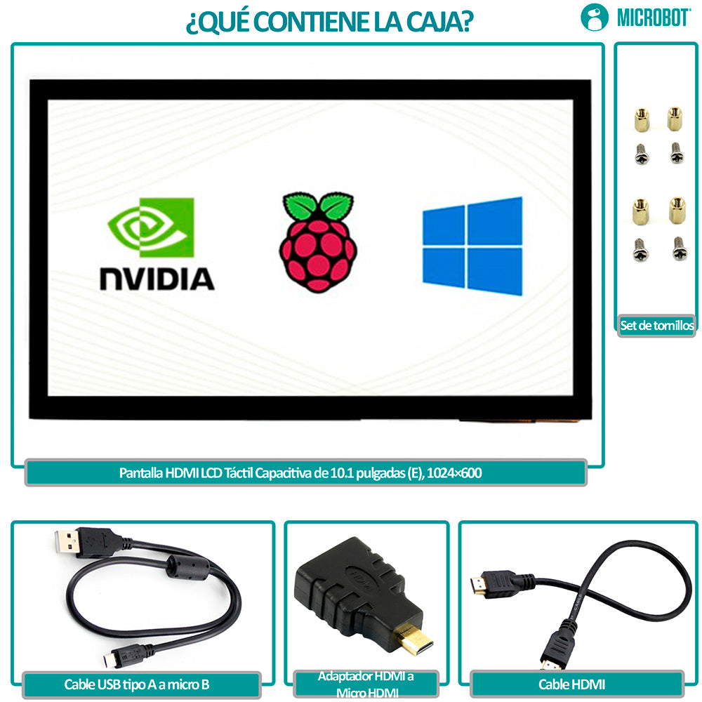 Pantalla HMI Táctil 10.1 Pulgadas HDMI Capacitiva 1024x600 IPS Raspberry Pi