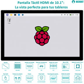 Pantalla HMI Táctil 10.1 Pulgadas HDMI Capacitiva 1024x600 IPS Raspberry Pi
