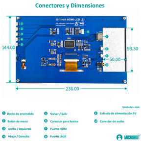 Pantalla HMI Táctil 10.1 Pulgadas HDMI Capacitiva 1024x600 IPS Raspberry Pi
