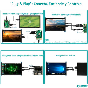 Pantalla HMI Táctil 10.1 Pulgadas HDMI Capacitiva 1024x600 IPS Raspberry Pi