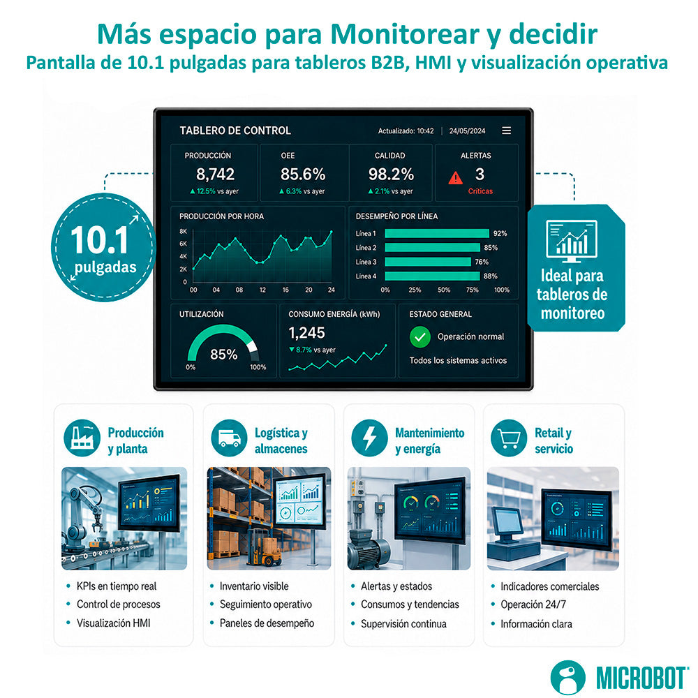 Pantalla HMI Táctil 10.1 Pulgadas HDMI Capacitiva 1024x600 IPS Raspberry Pi