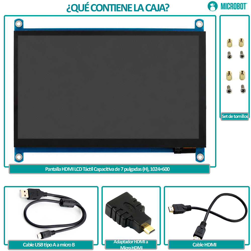 Pantalla HMI Táctil 7 Pulgadas HDMI Capacitiva 1024x600 Raspberry Pi