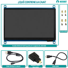 Pantalla HMI Táctil 7 Pulgadas HDMI Capacitiva 1024x600 Raspberry Pi