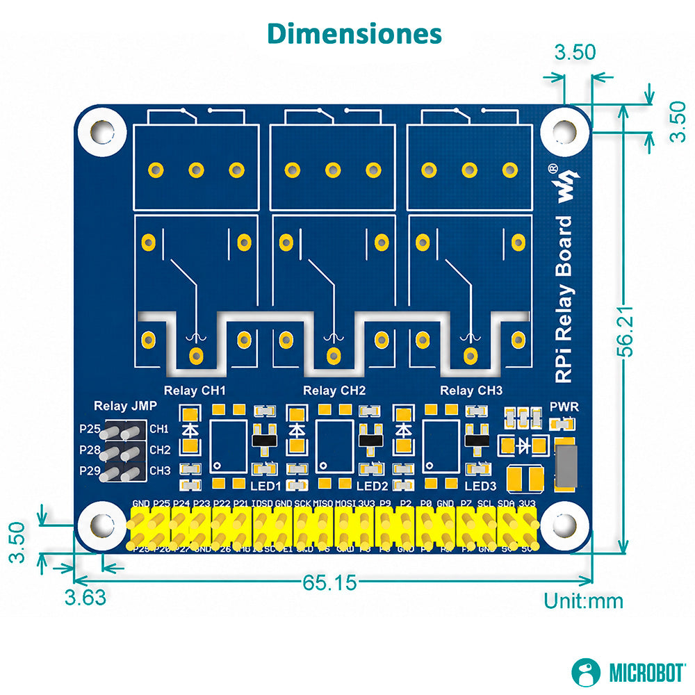 Módulo Relevador 3 Canales 5A Optoacoplado para Raspberry Pi