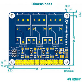 Módulo Relevador 3 Canales 5A Optoacoplado para Raspberry Pi
